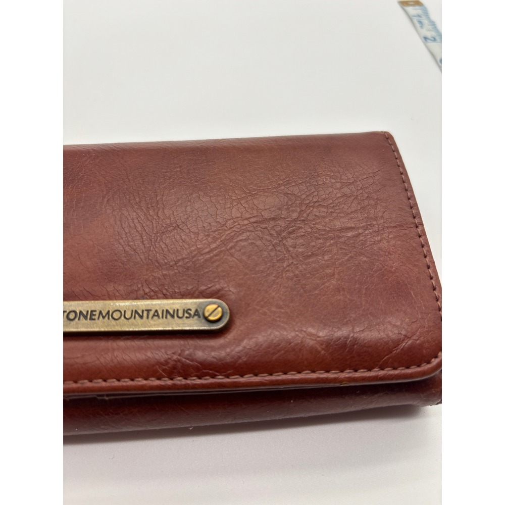 Stone Mountain USA Leather Trifold Wallet Clutch Brown Zip Pocket Card Holder - Picture 2 of 7